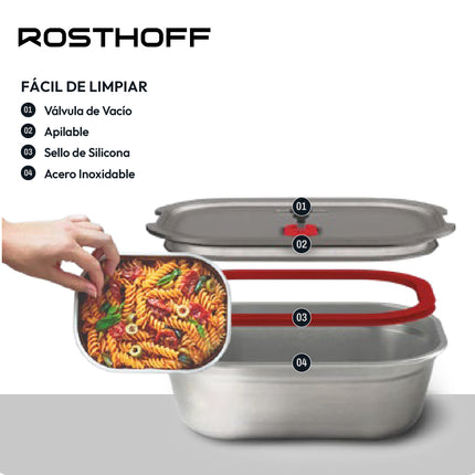 Set de 2 Contenedores de Acero Inoxidable Rosthoff 500 ml – Herméticos, Microondas y Lavavajillas