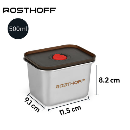 Set de 2 Contenedores de Acero Inoxidable Rosthoff 500 ml – Herméticos, Microondas y Lavavajillas