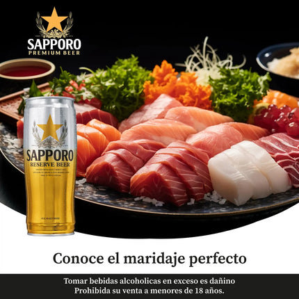 Six Pack Cerveza Sapporo Reserve Lager Lata 650 ml